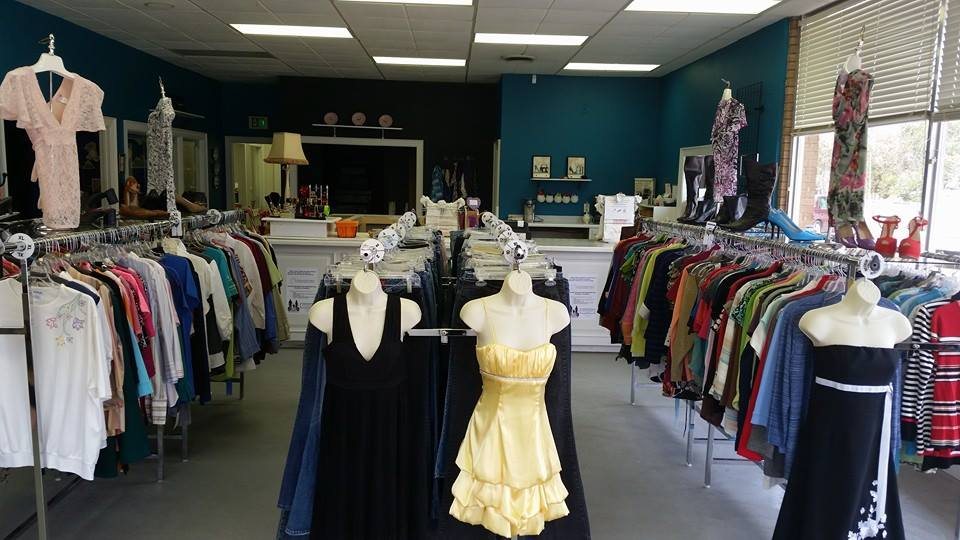 Inside the Fantastic Finds shop: rails of clothing, dressed mannequins, shoes and accessories.
